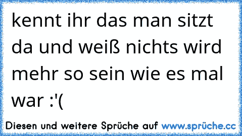 kennt ihr das man sitzt da und weiß nichts wird mehr so sein wie es mal war :'(