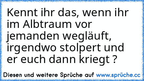 Kennt ihr das, wenn ihr im Albtraum vor jemanden wegläuft, irgendwo stolpert und er euch dann kriegt ?