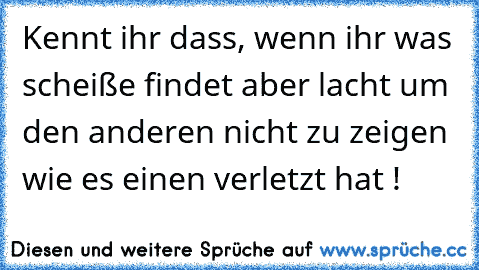 Kennt ihr dass, wenn ihr was scheiße findet aber lacht um den anderen nicht zu zeigen wie es einen verletzt hat !