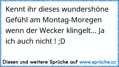 Kennt ihr dieses wundershöne Gefühl am Montag-Moregen wenn der Wecker klingelt... Ja ich auch nicht ! ;D