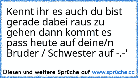 Kennt ihr es auch du bist gerade dabei raus zu gehen dann kommt es pass heute auf deine/n Bruder / Schwester auf -.-'