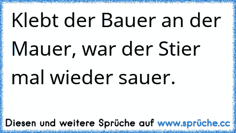 Klebt der Bauer an der Mauer, war der Stier mal wieder sauer.