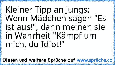 Kleiner Tipp an Jungs: Wenn Mädchen sagen "Es ist aus!", dann meinen sie in Wahrheit "Kämpf um mich, du Idiot!"