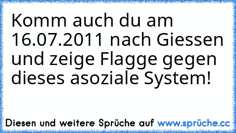 Komm auch du am 16.07.2011 nach Giessen und zeige Flagge gegen dieses asoziale System!