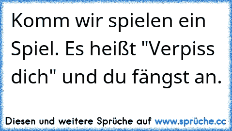 Komm wir spielen ein Spiel. Es heißt "Verpiss dich" und du fängst an.