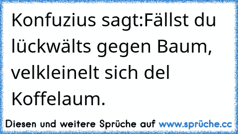 Konfuzius sagt:
Fällst du lückwälts gegen Baum, velkleinelt sich del Koffelaum.