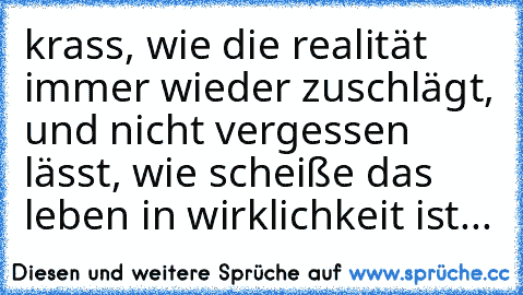 krass, wie die realität immer wieder zuschlägt, und nicht vergessen lässt, wie scheiße das leben in wirklichkeit ist...