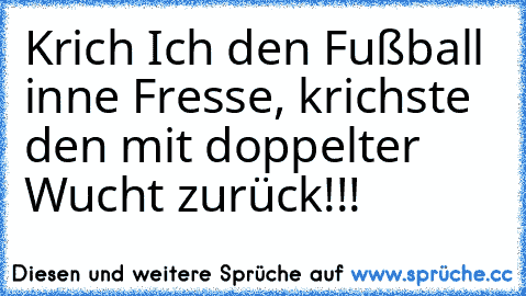 Krich Ich den Fußball inne Fresse, krichste den mit doppelter Wucht zurück!!!