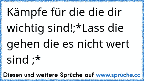 Kämpfe für die die dir wichtig sind!;*
Lass die gehen die es nicht wert sind ;*