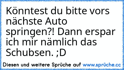 Könntest du bitte vors nächste Auto springen?! Dann erspar ich mir nämlich das Schubsen. ;D