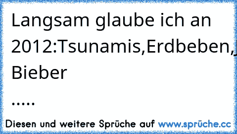 Langsam glaube ich an 2012:
Tsunamis,Erdbeben,Justin Bieber .....