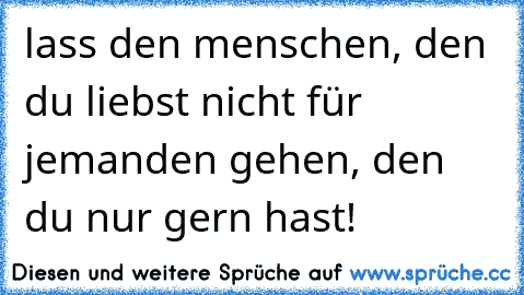 lass den menschen, den du liebst nicht für jemanden gehen, den du nur gern hast!