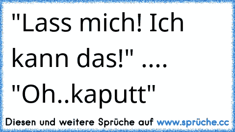 "Lass mich! Ich kann das!" .... "Oh..kaputt"