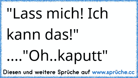 "Lass mich! Ich kann das!" ....
"Oh..kaputt"