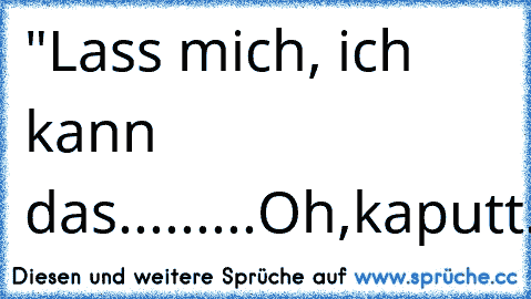 "Lass mich, ich kann das.........Oh,kaputt."