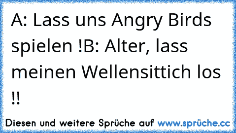 A: Lass uns Angry Birds spielen !
B: Alter, lass meinen Wellensittich los !!