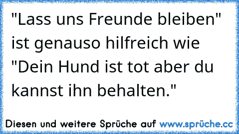 "Lass uns Freunde bleiben" ist genauso hilfreich wie "Dein Hund ist tot aber du kannst ihn behalten."