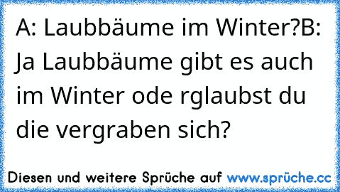 A: Laubbäume im Winter?
B: Ja Laubbäume gibt es auch im Winter ode rglaubst du die vergraben sich?