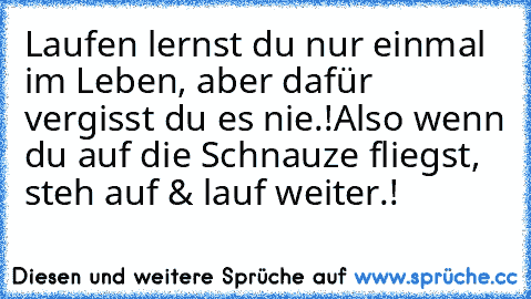 Laufen lernst du nur einmal im Leben, aber dafür vergisst du es nie.!
Also wenn du auf die Schnauze fliegst, steh auf & lauf weiter.!