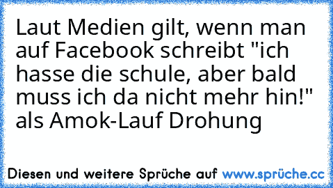 Laut Medien gilt, wenn man auf Facebook schreibt "ich hasse die schule, aber bald muss ich da nicht mehr hin!" als Amok-Lauf Drohung