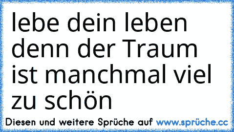 lebe dein leben  denn der Traum ist manchmal viel zu schön