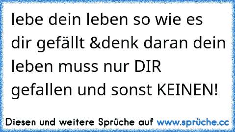 lebe dein leben so wie es dir gefällt &denk daran dein leben muss nur DIR gefallen und sonst KEINEN!