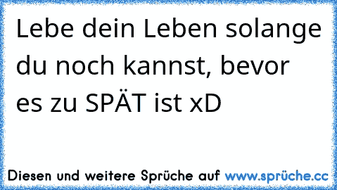 Lebe dein Leben solange du noch kannst, bevor es zu SPÄT ist xD