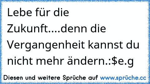 Lebe für die Zukunft....denn die Vergangenheit kannst du nicht mehr ändern.:$
e.g