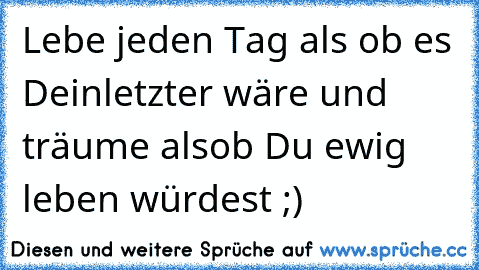 Lebe jeden Tag als ob es Dein
letzter wäre und träume als
ob Du ewig leben würdest ;)