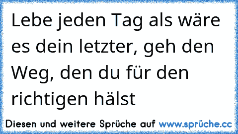 Lebe jeden Tag als wäre es dein letzter, geh den Weg, den du für den richtigen hälst