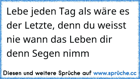 Lebe jeden Tag als wäre es der Letzte, denn du weisst nie wann das Leben dir denn Segen nimm