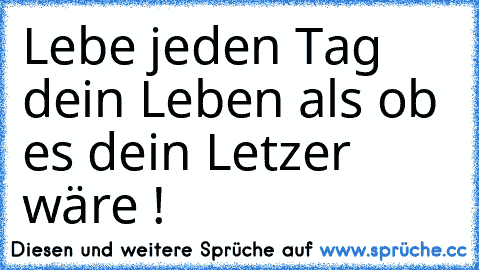 Lebe jeden Tag dein Leben als ob es dein Letzer wäre !