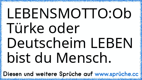 LEBENSMOTTO:
Ob Türke oder Deutsche
im LEBEN bist du Mensch.