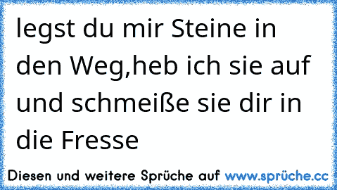 legst du mir Steine in den Weg,heb ich sie auf und schmeiße sie dir in die Fresse