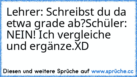 Lehrer: Schreibst du da etwa grade ab?
Schüler: NEIN! Ich vergleiche und ergänze.
XD