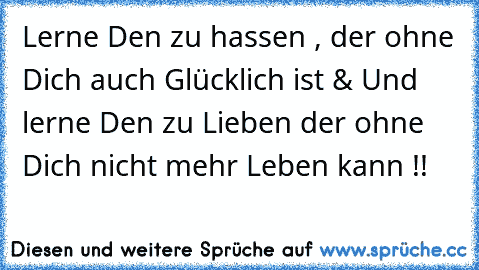 Lerne Den zu hassen , der ohne Dich auch Glücklich ist & Und lerne Den zu Lieben der ohne Dich nicht mehr Leben kann !! ♥