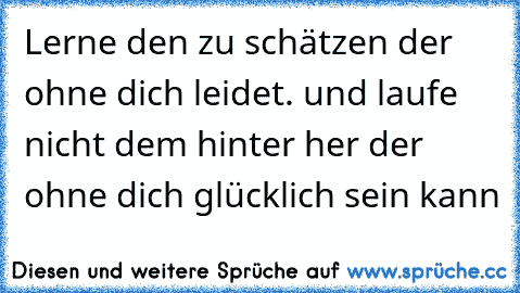 Lerne den zu schätzen der ohne dich leidet. und laufe nicht dem hinter her der ohne dich glücklich sein kann 