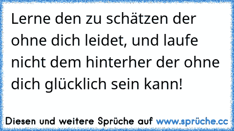 Lerne den zu schätzen der ohne dich leidet, und laufe nicht dem hinterher der ohne dich glücklich sein kann!  ♥ ♥