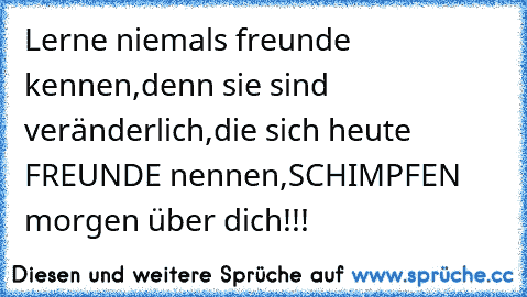 Lerne niemals freunde kennen,
denn sie sind veränderlich,
die sich heute FREUNDE nennen,
SCHIMPFEN morgen über dich!!!