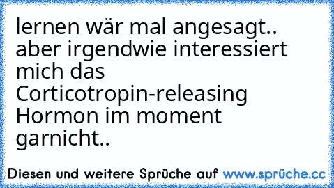 lernen wär mal angesagt.. aber irgendwie interessiert mich das Corticotropin-releasing Hormon im moment garnicht..