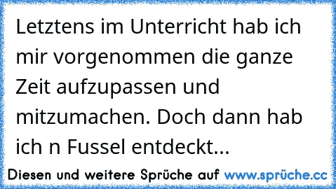 Letztens im Unterricht hab ich mir vorgenommen die ganze Zeit aufzupassen und mitzumachen. Doch dann hab ich n Fussel entdeckt...