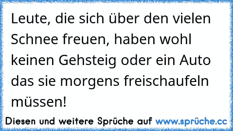 Leute, die sich über den vielen Schnee freuen, haben wohl keinen Gehsteig oder ein Auto das sie morgens freischaufeln müssen!