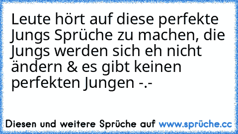 Leute hört auf diese perfekte Jungs Sprüche zu machen, die Jungs werden sich eh nicht ändern & es gibt keinen perfekten Jungen -.-