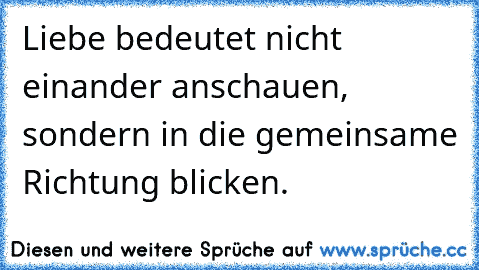 Liebe bedeutet nicht einander anschauen, sondern in die gemeinsame Richtung blicken.