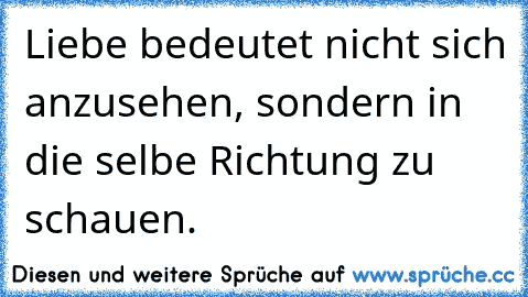 Liebe bedeutet nicht sich anzusehen, sondern in die selbe Richtung zu schauen.