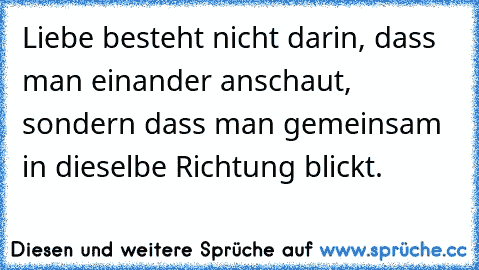 Liebe besteht nicht darin, dass man einander anschaut, sondern dass man gemeinsam in dieselbe Richtung blickt.