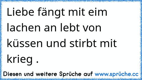 Liebe fängt mit eim lachen an lebt von küssen und stirbt mit krieg .