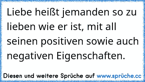 Liebe heißt jemanden so zu lieben wie er ist, mit all seinen positiven sowie auch negativen Eigenschaften.