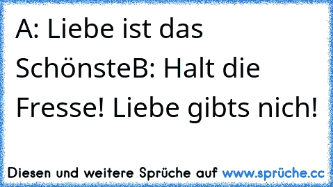 A: Liebe ist das Schönste♥
B: Halt die Fresse! Liebe gibts nich!