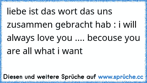 liebe ist das wort das uns zusammen gebracht hab : i will always love you .... becouse you are all what i want